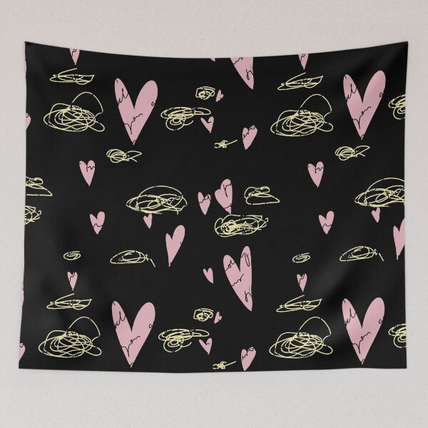Item preview, Scribble pink heart hand written black pattern designed and sold by Yana Mustafina | Boho Soulful Designs.