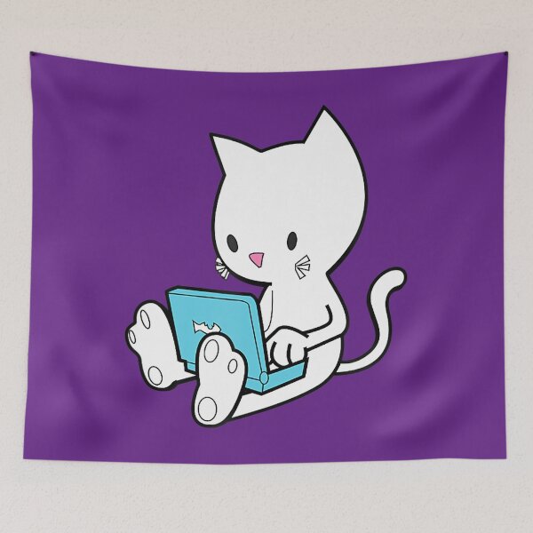 Item preview, Cute White Cat with Laptop 		 designed and sold by jwsbhykze64.
