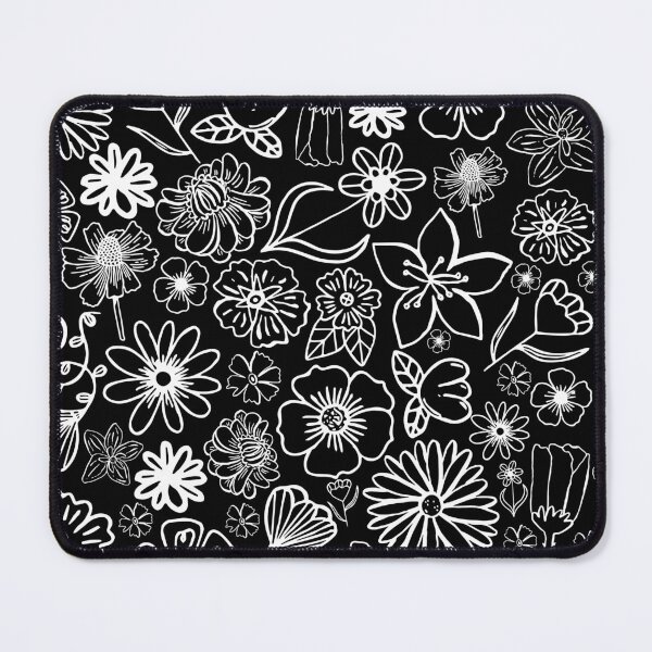 Item preview, Black and White Doodle Flowers (on black) designed and sold by maddydoodlesoup.