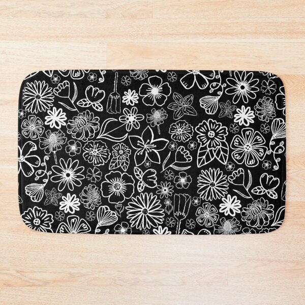 Item preview, Black and White Doodle Flowers (on black)  designed and sold by maddydoodlesoup.