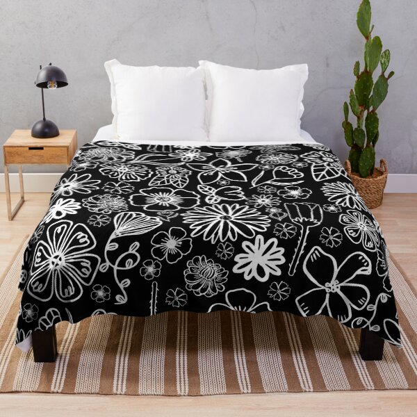 Item preview, Black and White Doodle Flowers (on black) designed and sold by maddydoodlesoup.