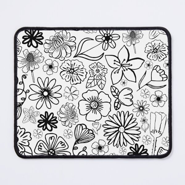 Item preview, Black and White Doodled Florals (black flowers on white background) designed and sold by maddydoodlesoup.
