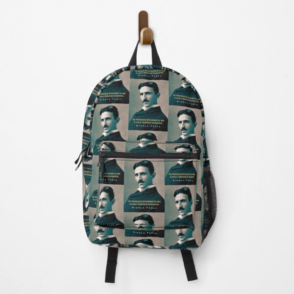 Item preview, Nikola Tesla portrait and quote. The progressive development of man is vitally dependent on invention. designed and sold by artbleed.