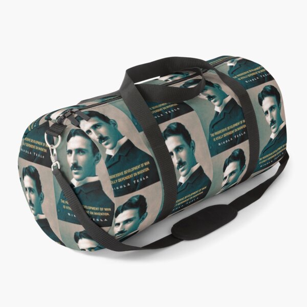 Item preview, Nikola Tesla portrait and quote. The progressive development of man is vitally dependent on invention. designed and sold by artbleed.