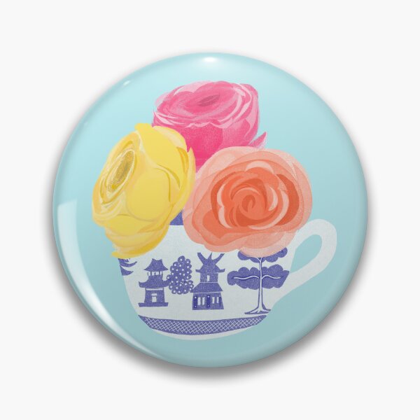 Item preview, Ranunculus Bunch in Blue Willow Tea Cup designed and sold by Christine Philbrick.