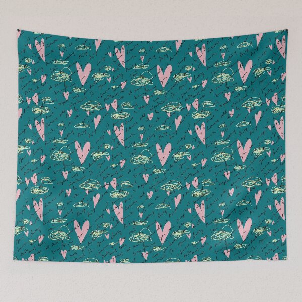 Item preview, Scribble pink heart hand written blue pattern designed and sold by Yana Mustafina | Boho Soulful Designs.