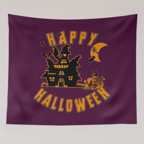 Item preview, Happy Halloween Scene with Haunted House, Bats and Witch 	 	 designed and sold by jljmkrcdnd84.