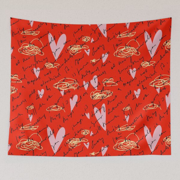 Item preview, Scribble heart hand written neon red pattern designed and sold by Yana Mustafina | Boho Soulful Designs.
