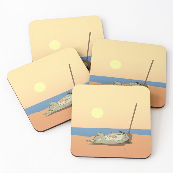 Item preview, Cartoon Sunbathing Alligator on the Beach - Sungator designed and sold by AnsonsArtZoo.