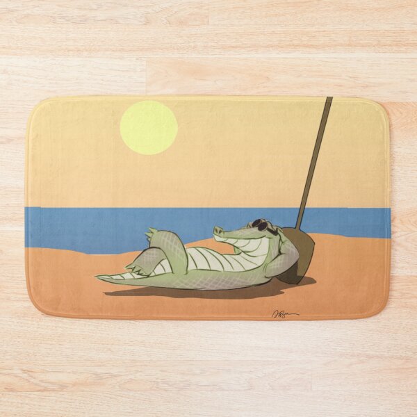 Item preview, Cartoon Sunbathing Alligator on the Beach - Sungator designed and sold by AnsonsArtZoo.