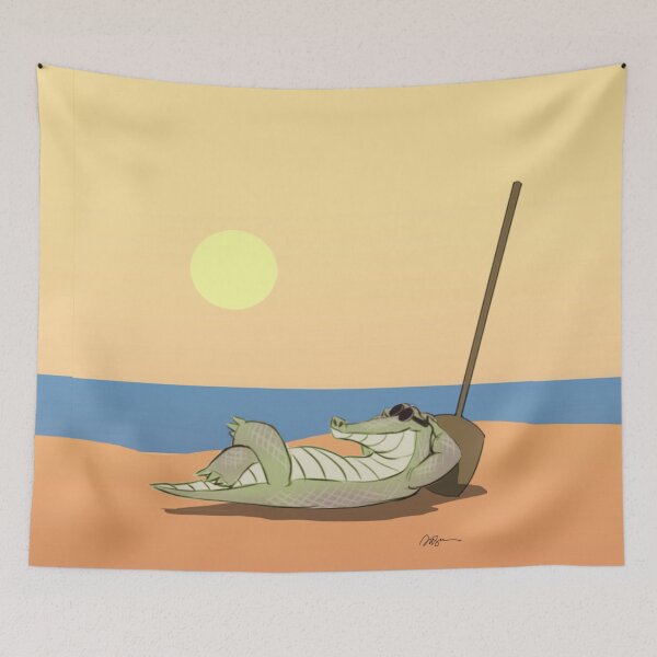Item preview, Cartoon Sunbathing Alligator on the Beach - Sungator designed and sold by AnsonsArtZoo.