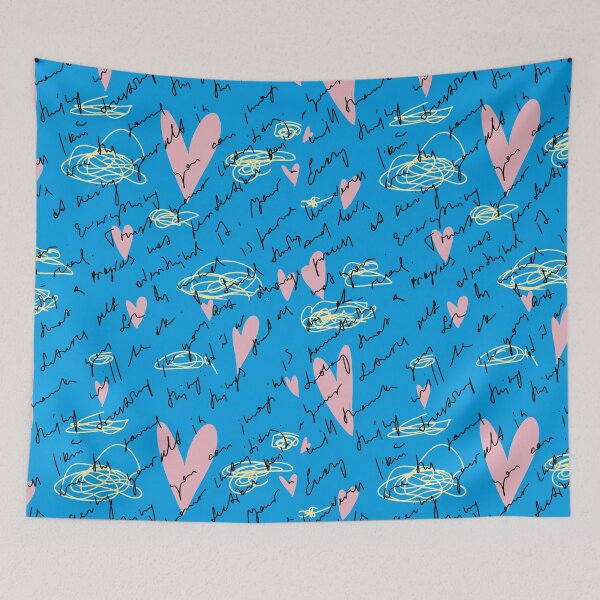 Item preview, Scribble heart hand written neon blue pattern designed and sold by Yana Mustafina | Boho Soulful Designs.
