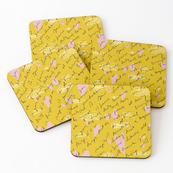 Item preview, Scribble pink heart hand written yellow pattern designed and sold by Yana Mustafina | Boho Soulful Designs.