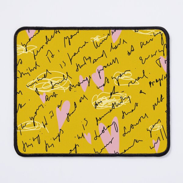 Item preview, Scribble pink heart hand written yellow pattern designed and sold by Yana Mustafina | Boho Soulful Designs.