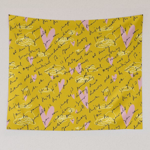 Item preview, Scribble pink heart hand written yellow pattern designed and sold by Yana Mustafina | Boho Soulful Designs.