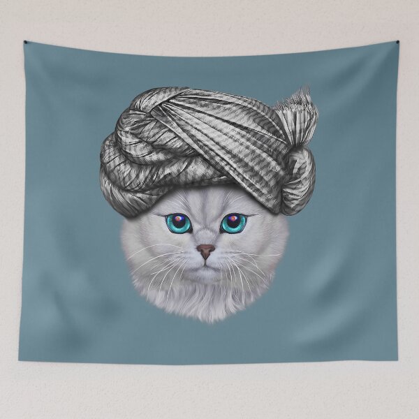 Item preview, Cute White Tabby Cat wearing Turban Head Wrap 		 designed and sold by zxwmekmrb50.