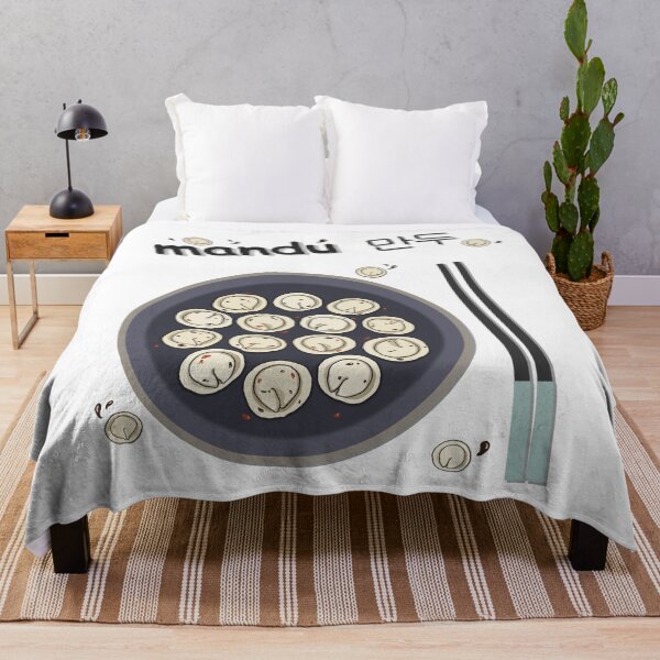 Korean Mandu dumpling art, fun Asian food drawing Throw Blanket