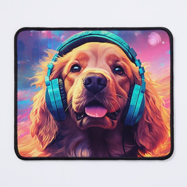Item preview, Dog listening to music in the style of electric dreamscape designed and sold by ink-and-Design.