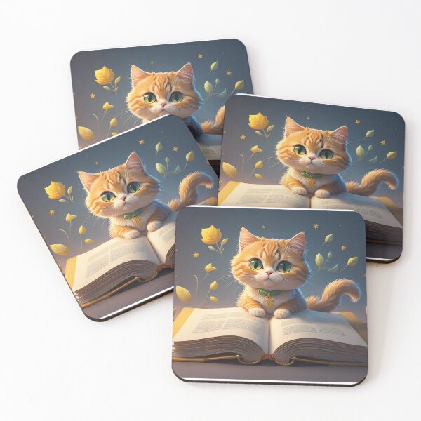 Item preview, red cat reading a book designed and sold by Meta-Shoppy.
