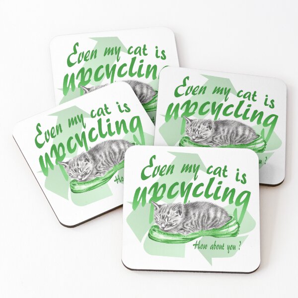 Item preview, Sleeping kitten in old shoe - graphite version, Upcycling text in English colorized green designed and sold by SylvieG18.