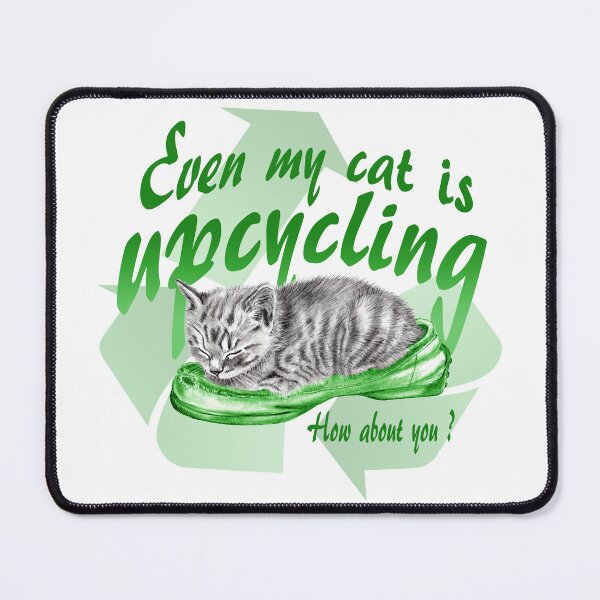 Item preview, Sleeping kitten in old shoe - graphite version, Upcycling text in English colorized green designed and sold by SylvieG18.