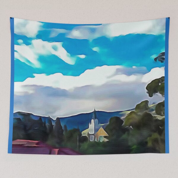 Item preview, Oil Painting of a tranquil small village scene with clouds designed and sold by Reubens-Art.