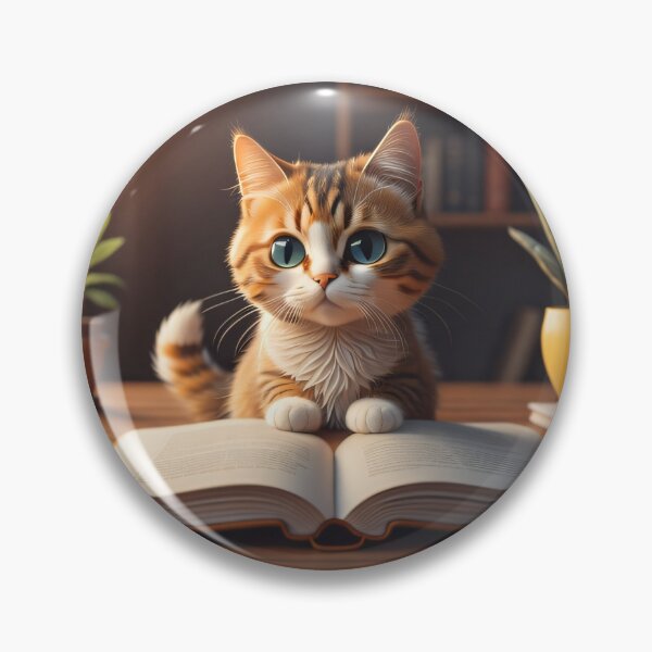 Item preview, chibi tabby cat in a library reading a book designed and sold by Meta-Shoppy.