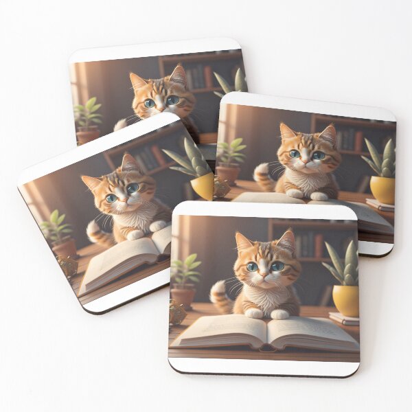 Item preview, chibi tabby cat in a library reading a book designed and sold by Meta-Shoppy.