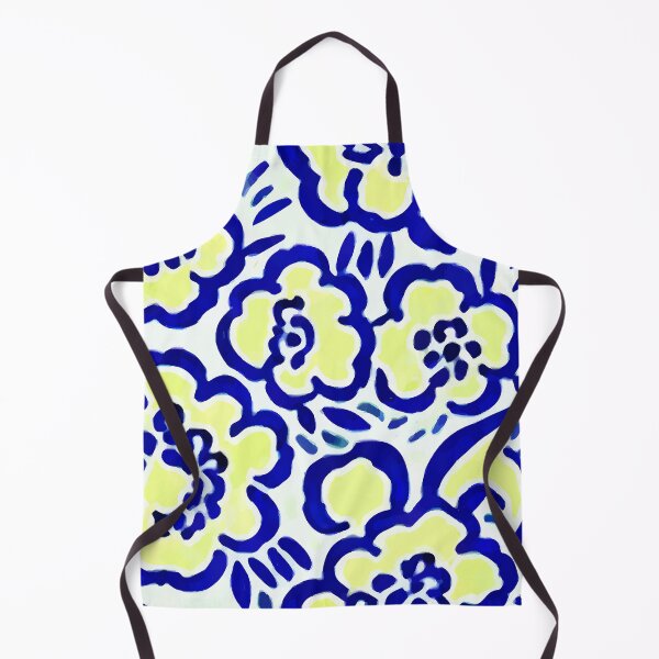 Item preview, Blue and yellow retro florals designed and sold by SophieClimaArt.