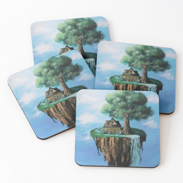 Item preview, Magical Fairytale House Waterfall Old Oak Tree Fantasy Floating Island  designed and sold by LEILA ART SPACE.