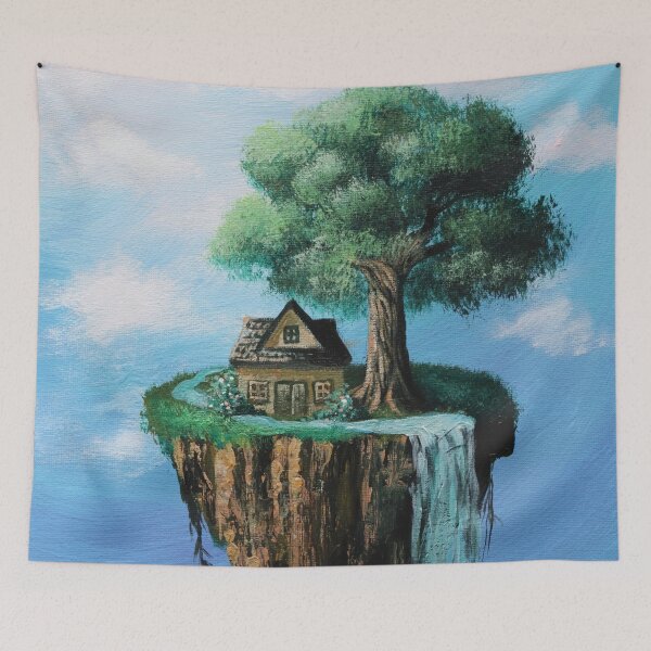 Item preview, Magical Fairytale House Waterfall Old Oak Tree Fantasy Floating Island  designed and sold by LEILA ART SPACE.