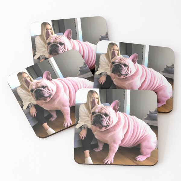 Artikelvorschau, Riesige rosa französische Bulldogge, Mädchen mit einem riesigen Frenchie, große rosa französische Bulldoggenkunst entworfen und verkauft von livelovewoof.