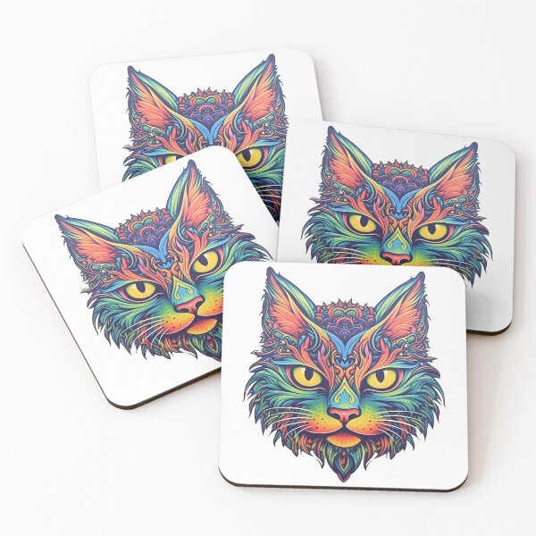 Item preview, Colorful, Psychedelic cat designed and sold by SharpCookie.
