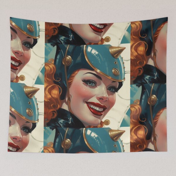 Aperçu de l'œuvre Sourire dans l'espace, science-fiction, art rétro, pop art, pin-up créée et vendue par GueloStudio.