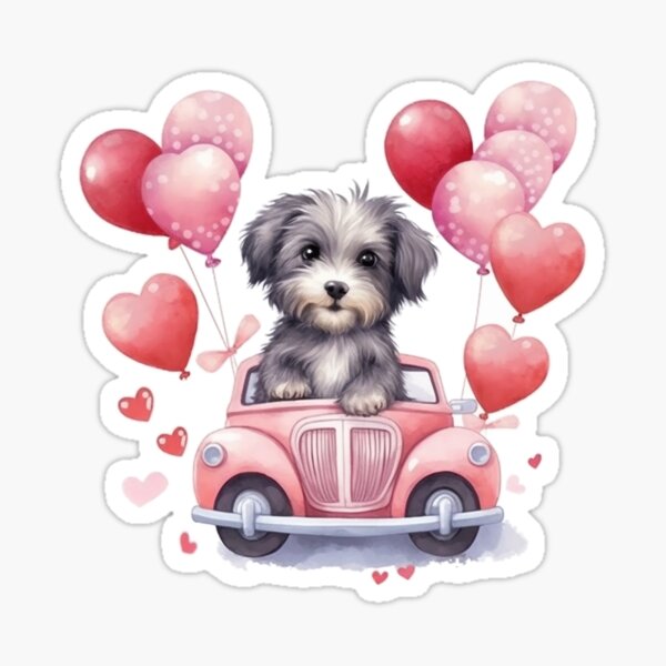 Item preview, Valentine's Day Dog in Car with Pink Hearts Balloons designed and sold by haloemi.