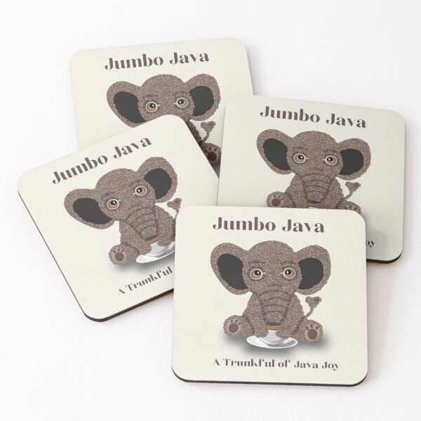 Item preview, Coffee Lovers-Jumbo Java- A Trunkful of Java Joy-Coffee gifts- Coffee Art -Cute Elephant-Coffee Bean Art designed and sold by artcolory.