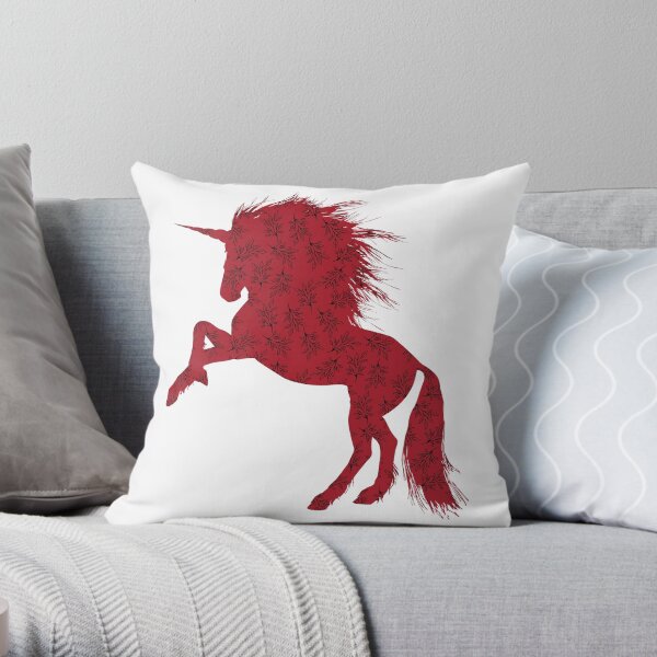 Red Unicorn Throw Pillow