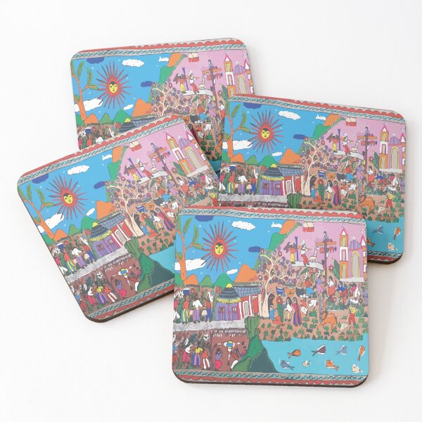 Item preview, Amate bark painting mexican folk art ethnic boho chic design bold colors landscape designed and sold by T-Mex.