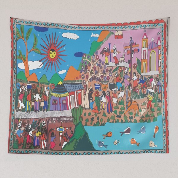 Item preview, Amate bark painting mexican folk art ethnic boho chic design bold colors landscape designed and sold by T-Mex.