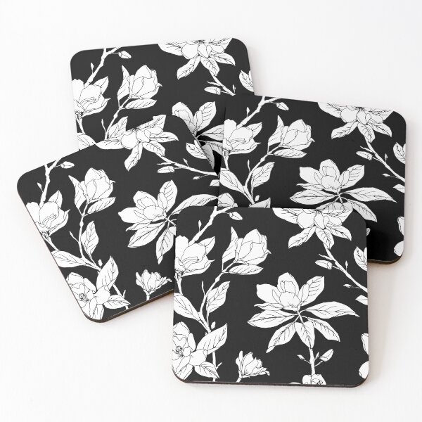 Item preview, Black and White Magnolias Line Drawing Floral Pattern  designed and sold by Studio-C2.
