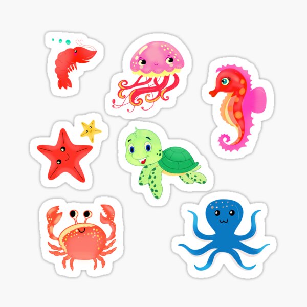 Cute raccoon stickers featuring cute & colorful sea creature