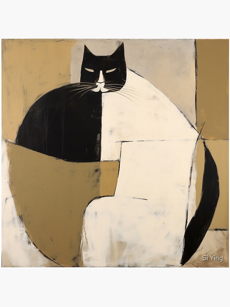 fat cat painting, motherwell-inspired Sticker for Sale by Si Ying