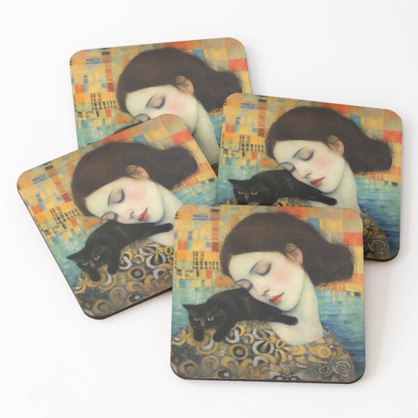 Item preview, black cat renaissance painting, klimt-inspired designed and sold by Si Ying.
