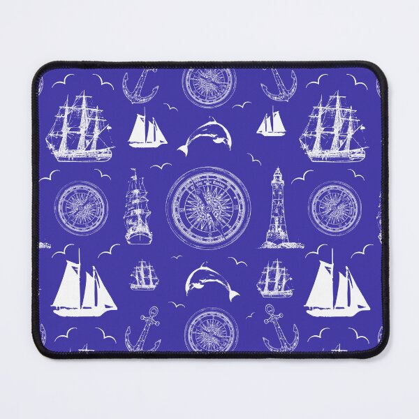 Artikelvorschau, Muster mit Schiffen und Delfinen, Indigo-Lila, Blau entworfen und verkauft von Pear Tree Studio.