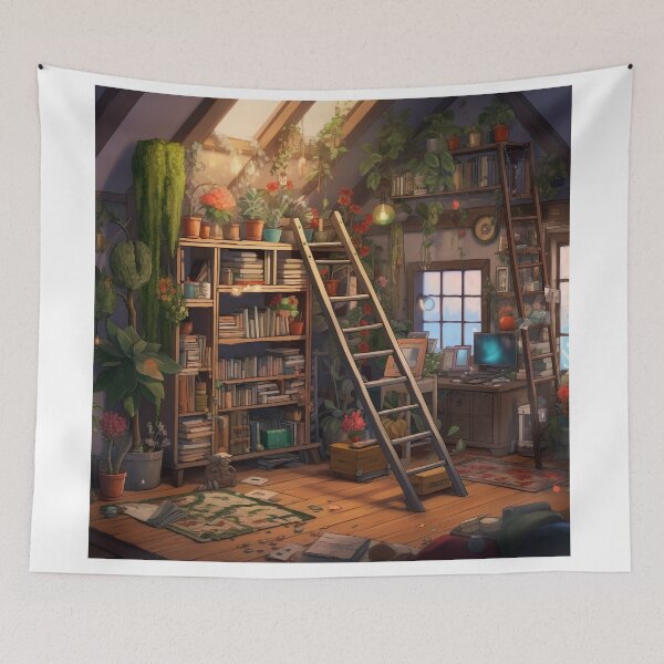 Item preview, a room set up where one side is a bookcase with a moving  designed and sold by YasirDemon7.