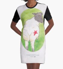 Haruki Murakamis eine wilde Schaf-Verfolgung // Illustration eines Schafs mit einem roten Stern im Aquarell T-Shirt Kleid