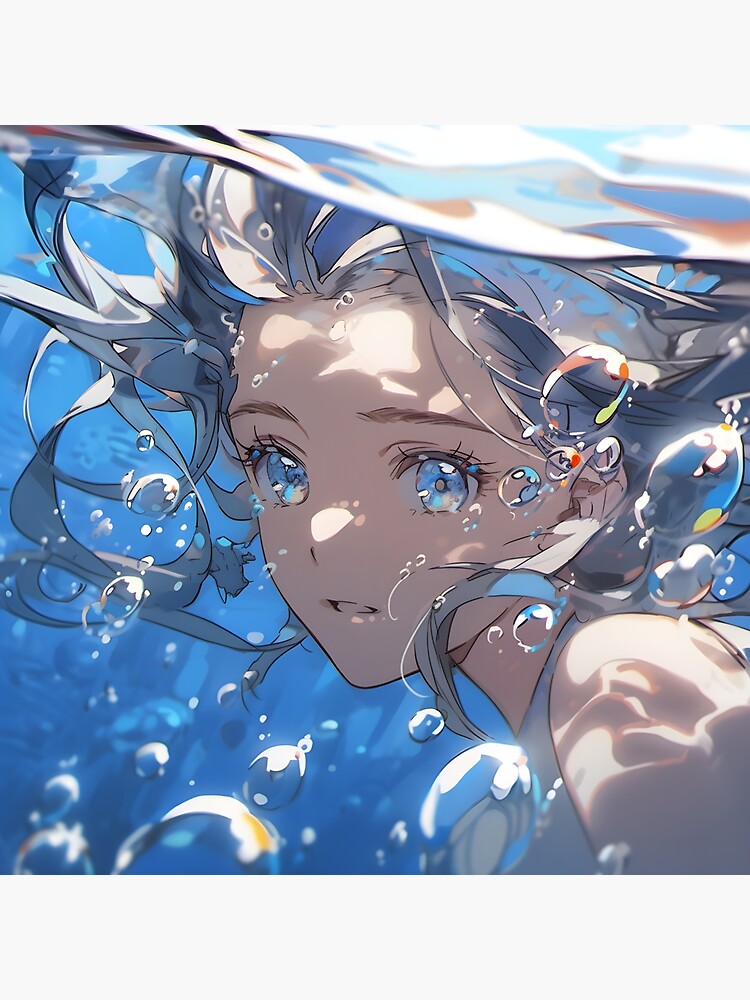 AI Art Generator: An underwater scene with mermaid anime characters and  colorful coral reefs.