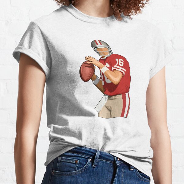 RED 49ers Joe Montana Joe Cool Pic LADIES V-NECK T-shirt ADULT 