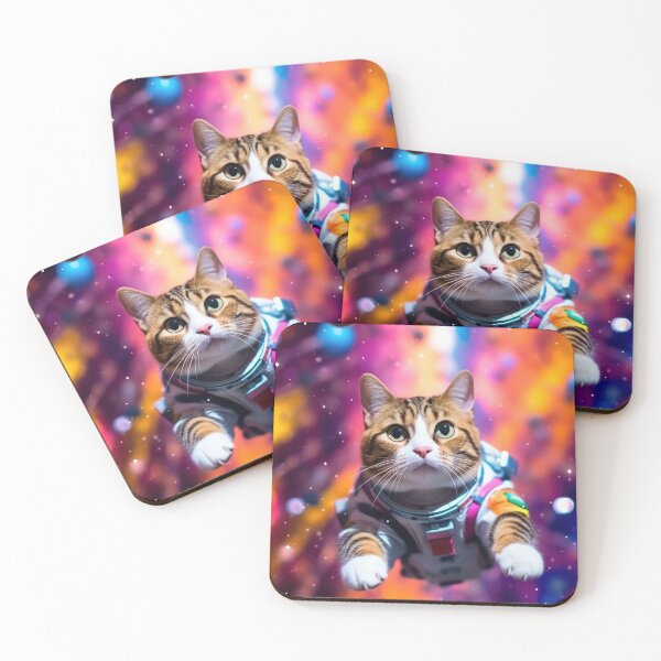 Item preview, The Cat Astronaut floating in a surreal galaxy with vibrant cosmic colors designed and sold by AstraNovaStudio.