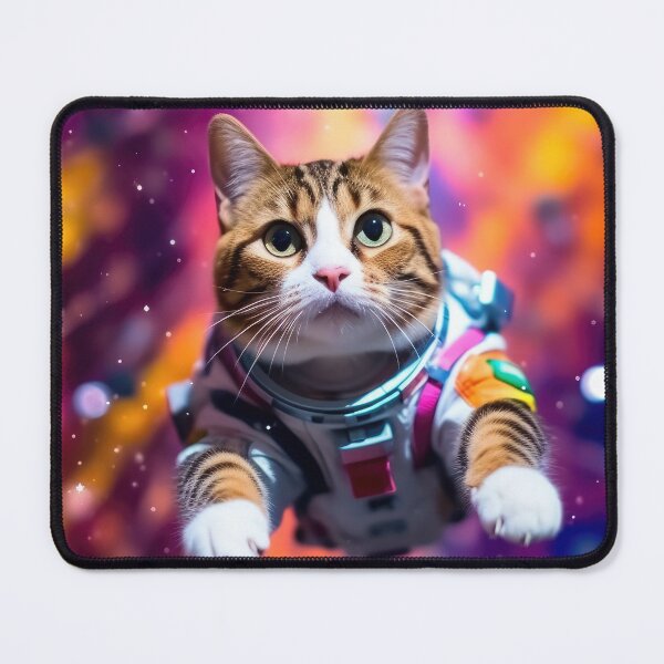Item preview, The Cat Astronaut floating in a surreal galaxy with vibrant cosmic colors designed and sold by AstraNovaStudio.